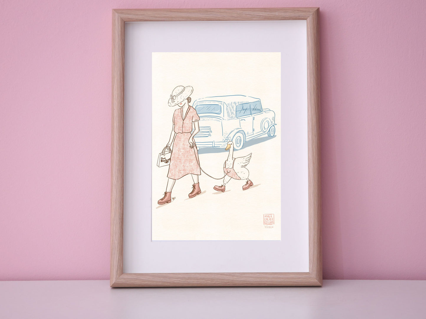 Woman Walking her Duck in Doc Martens, Vintage Style Art Print, Funny Gift Idea