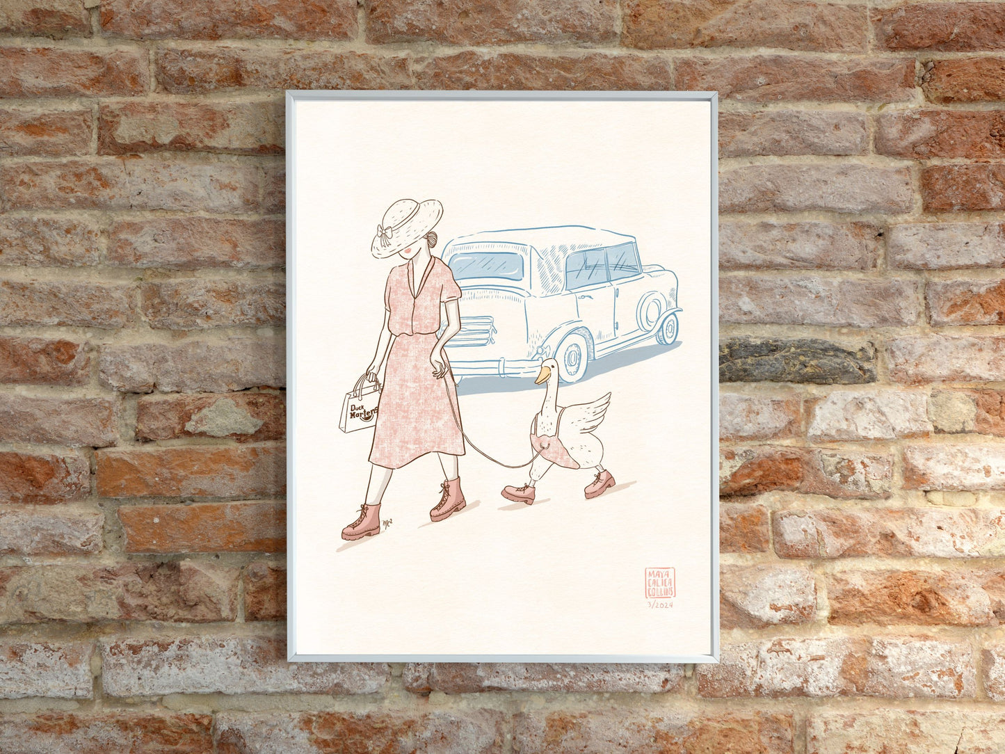 Woman Walking her Duck in Doc Martens, Vintage Style Art Print, Funny Gift Idea