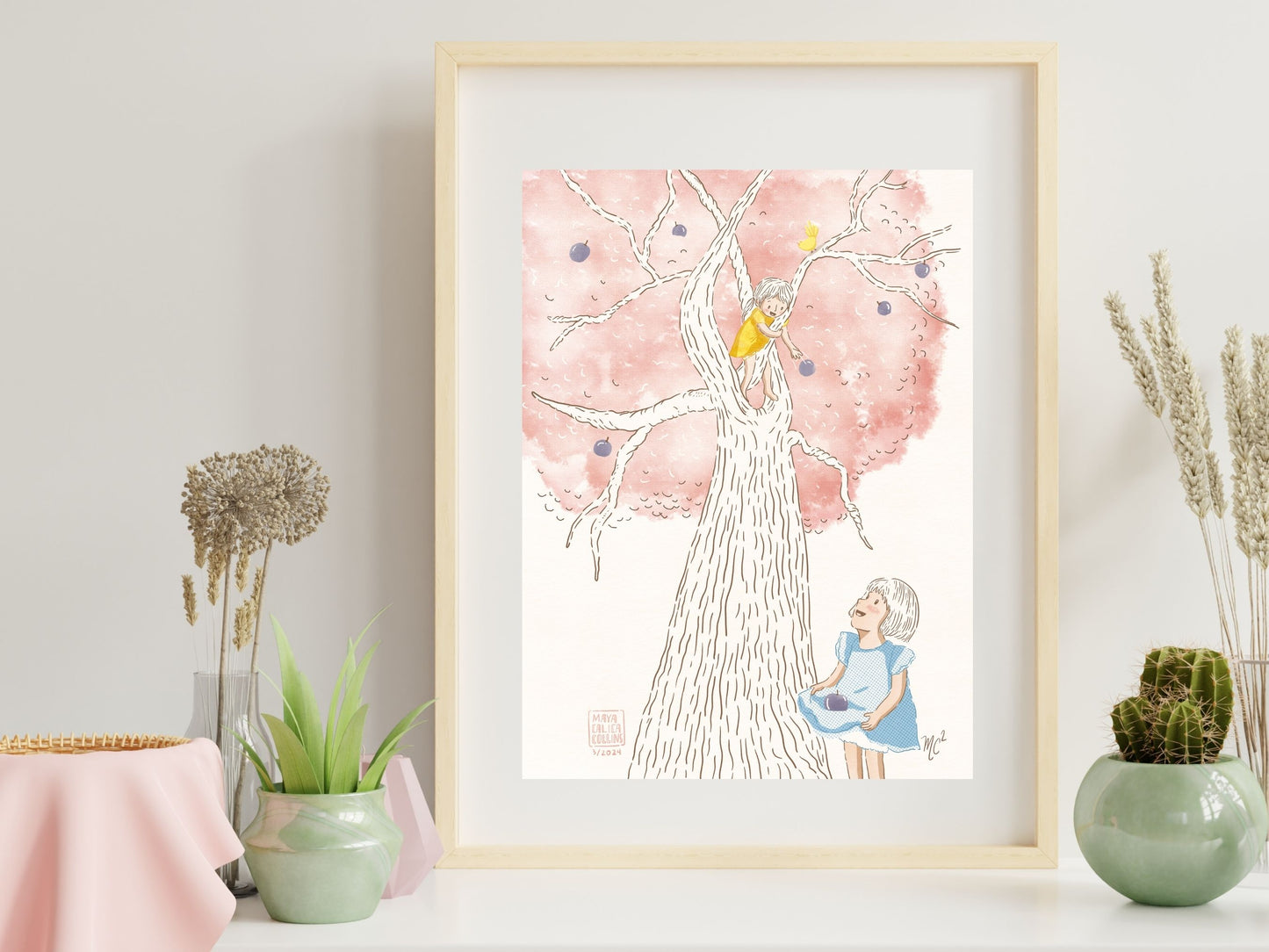 "Sisters Picking Fruit" Art Print
