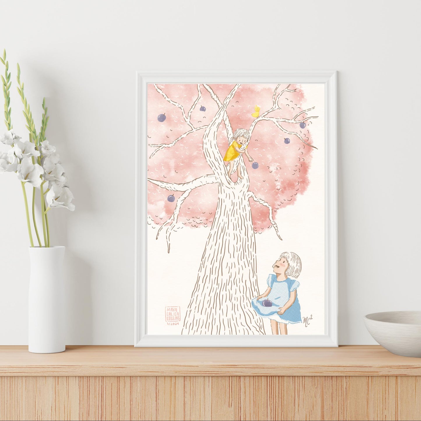 "Sisters Picking Fruit" Art Print