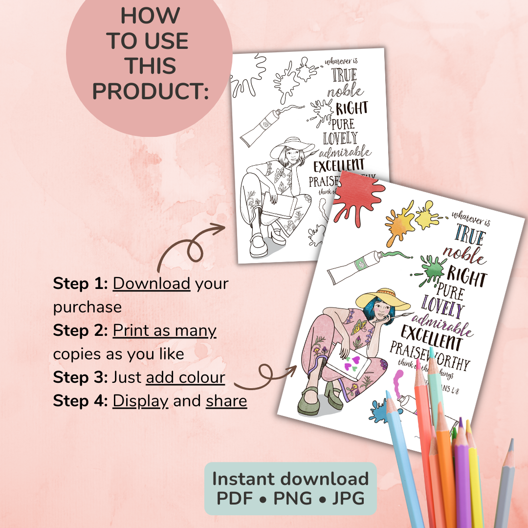 CREATIVE WOMEN 3-in-1 Printable Coloring Pages, Printable, Bible Verse Coloring Page, Instant Download, Print at home