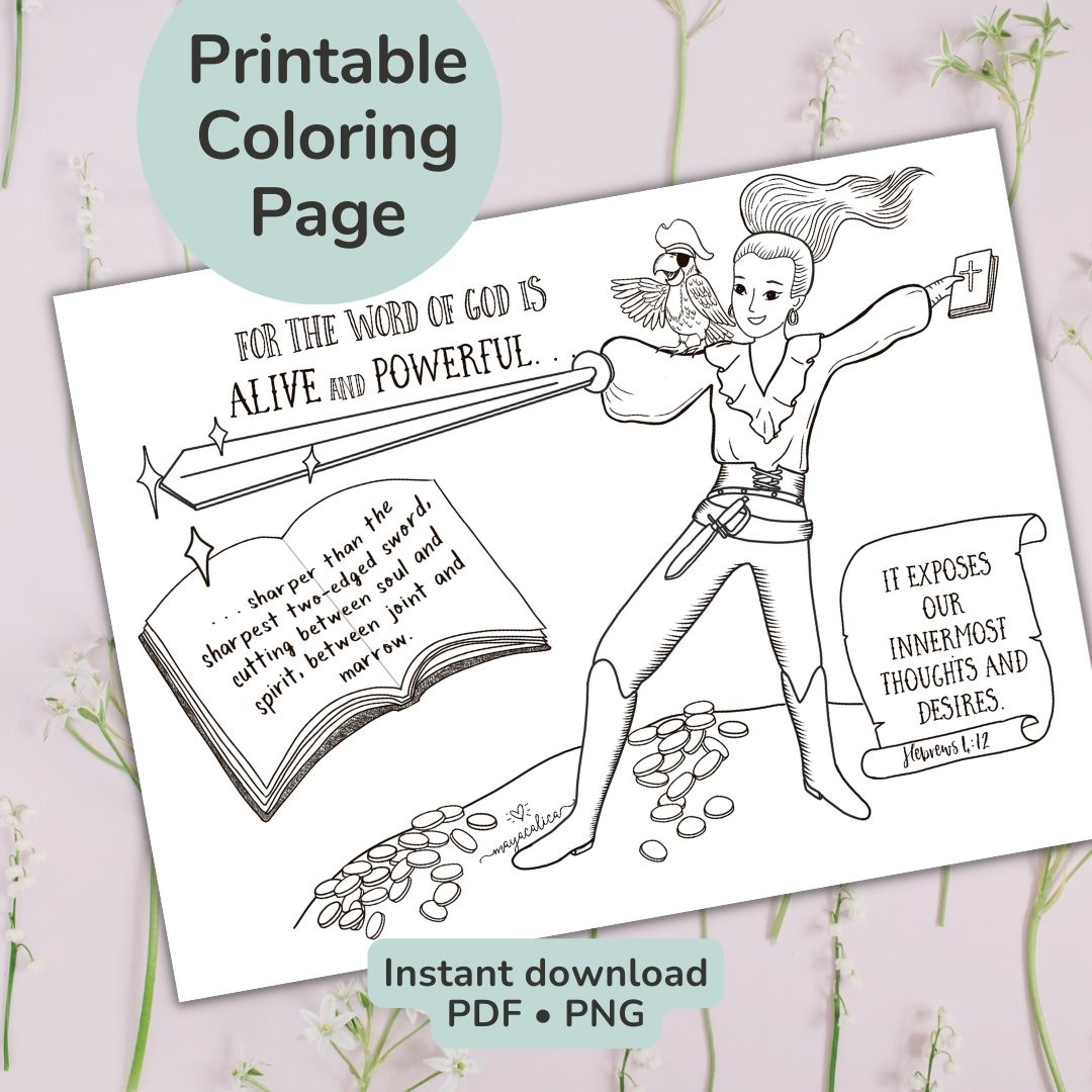 ”Two-edged Sword” Printable Coloring Page, Printable, Bible Verse Coloring Page, Instant Download, Print at home