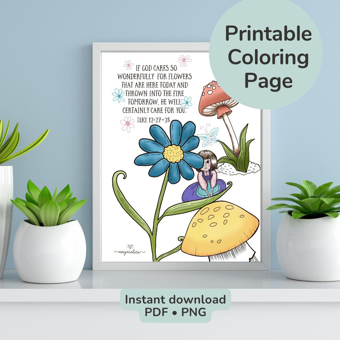 “God cares for you” Colouring Page, , Printable, Bible Verse Coloring Page, Instant Download, Print at home