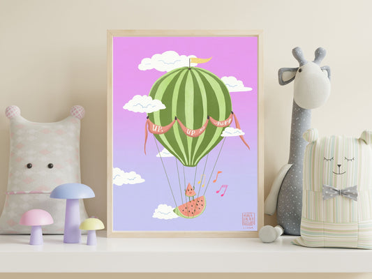 Watermelon Hot Air Balloon Art Print