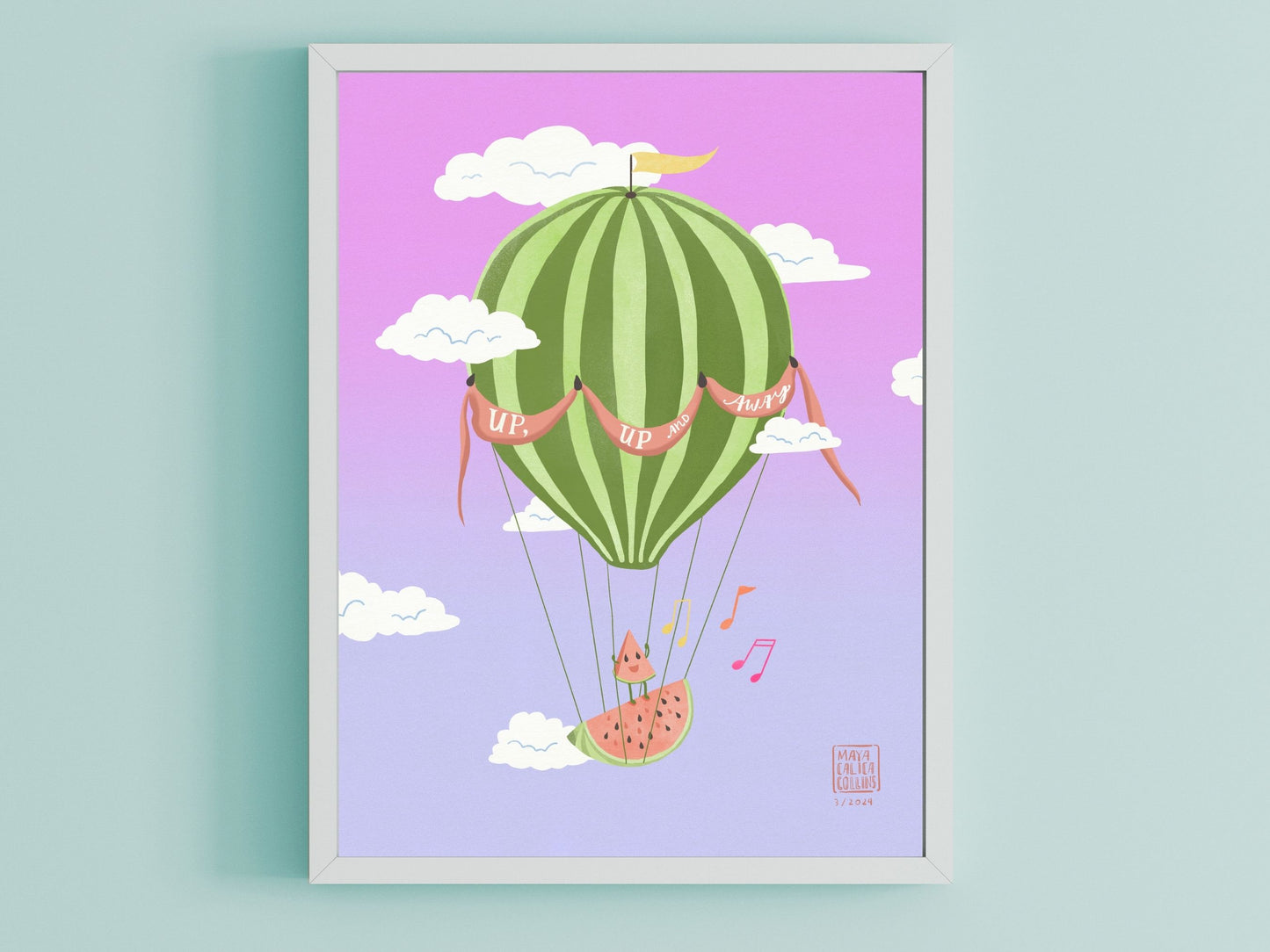 Watermelon Hot Air Balloon Art Print