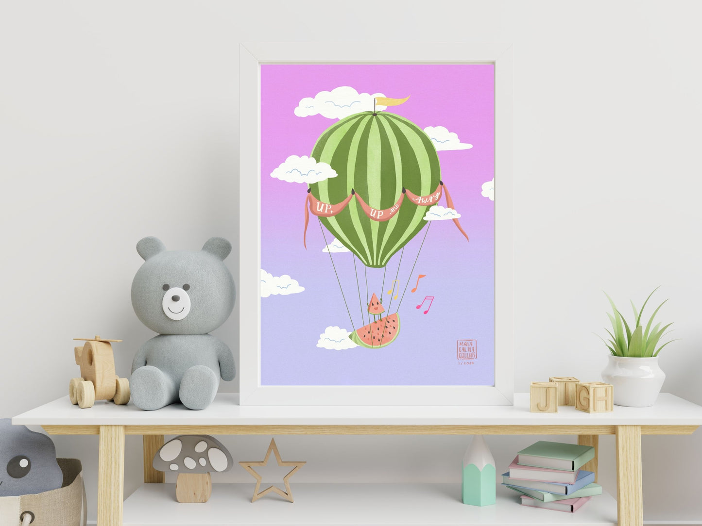 Watermelon Hot Air Balloon Art Print