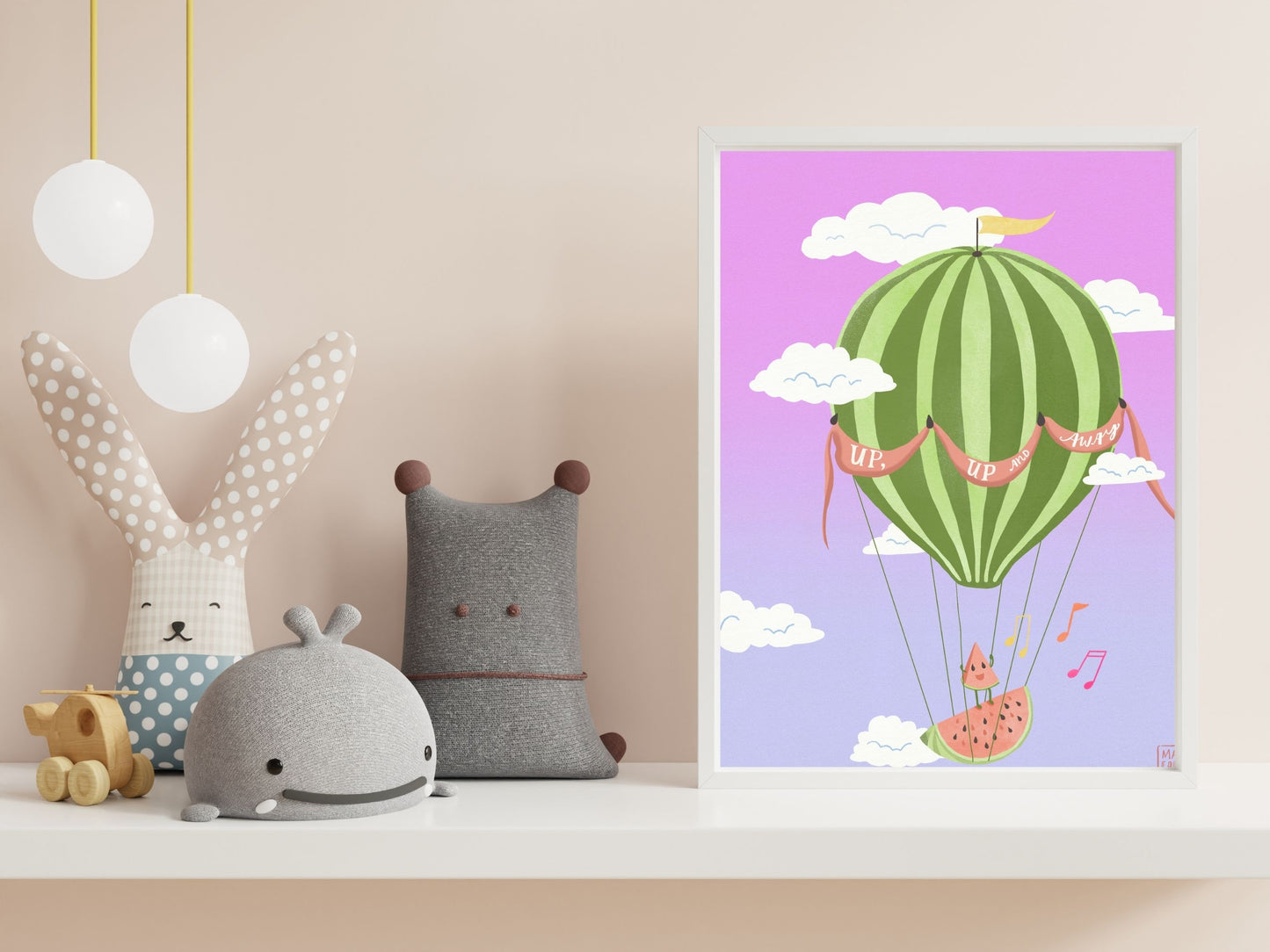 Watermelon Hot Air Balloon Art Print