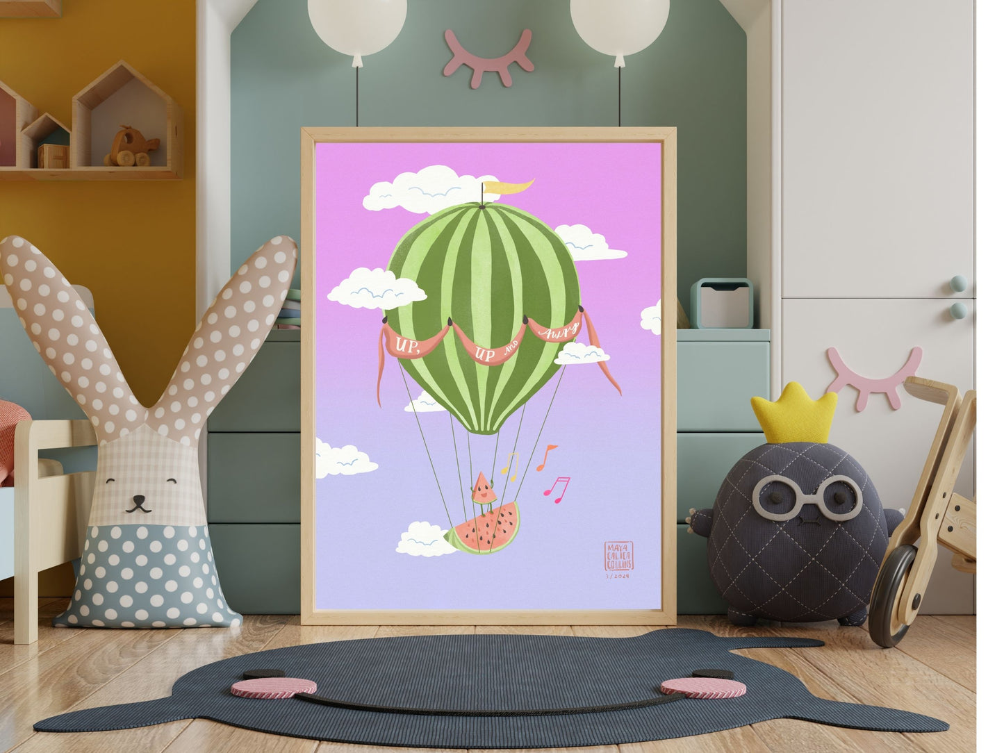 Watermelon Hot Air Balloon Art Print