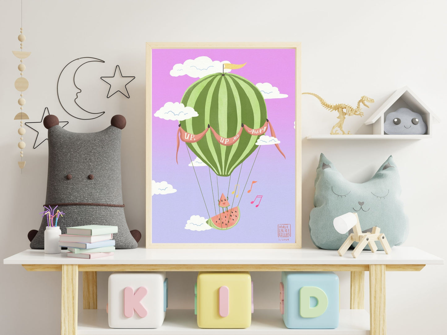 Watermelon Hot Air Balloon Art Print