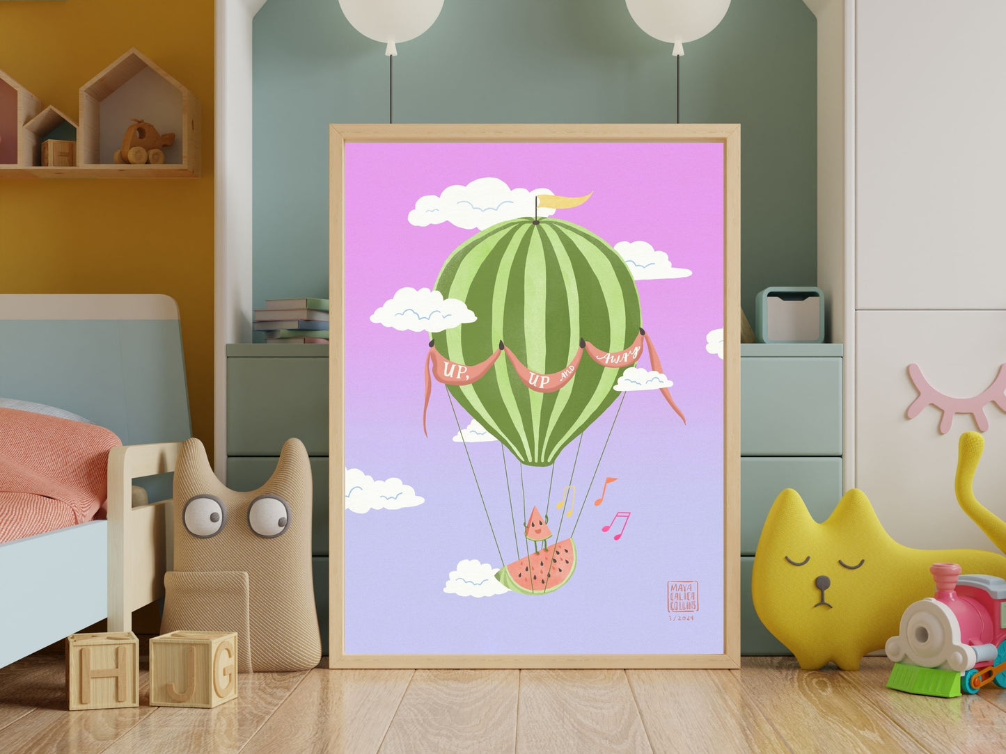 Watermelon Hot Air Balloon Art Print