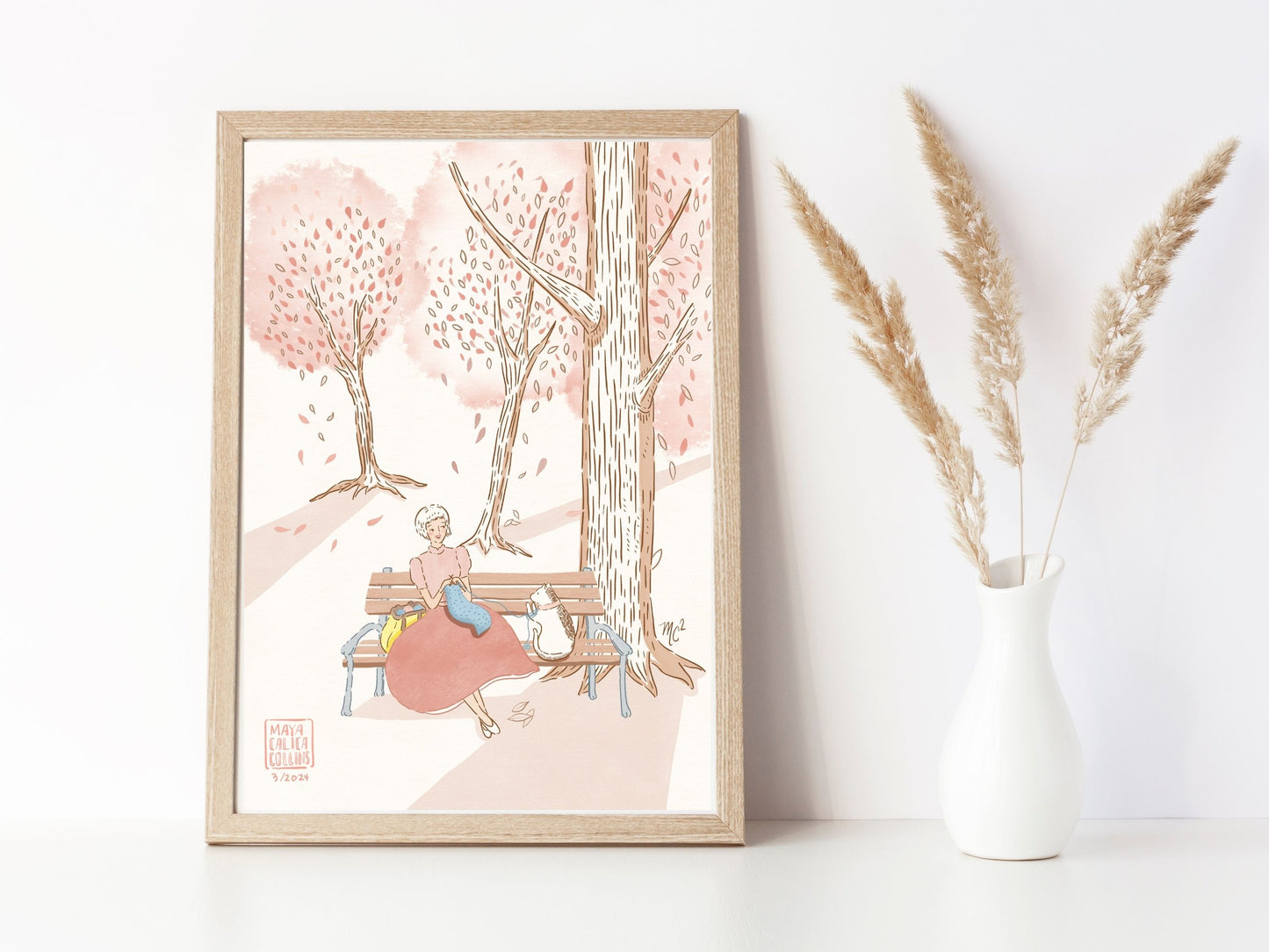 "Knitting in the Park with Monty Cat" 8x10 Print