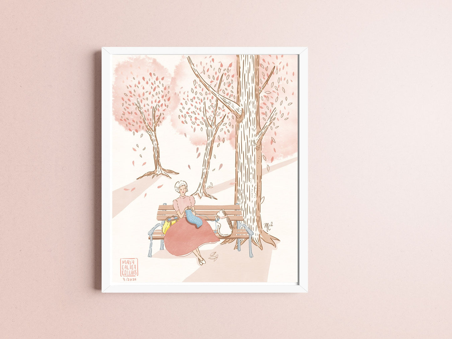 "Knitting in the Park with Monty Cat" 8x10 Print