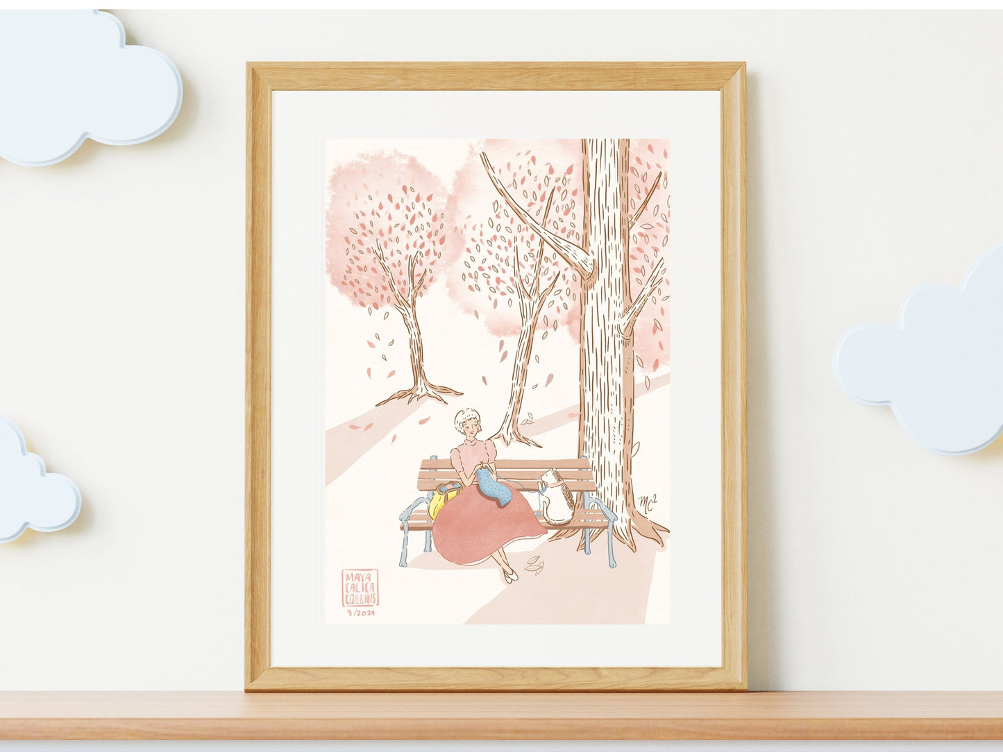 "Knitting in the Park with Monty Cat" 8x10 Print