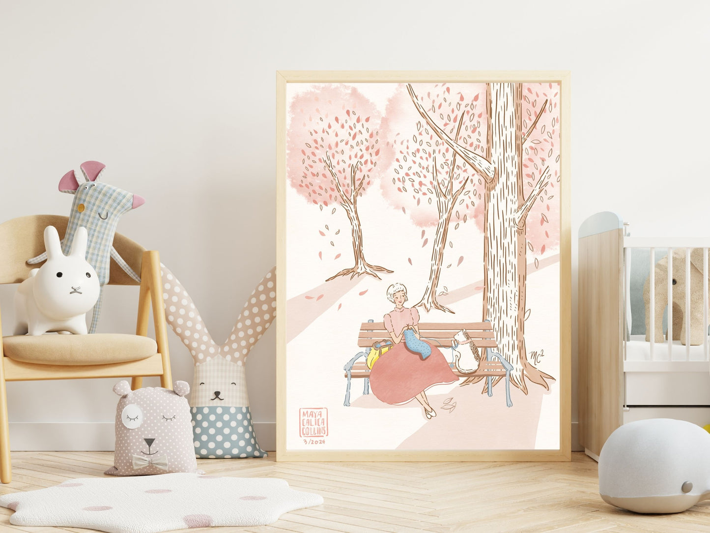 "Knitting in the Park with Monty Cat" 8x10 Print