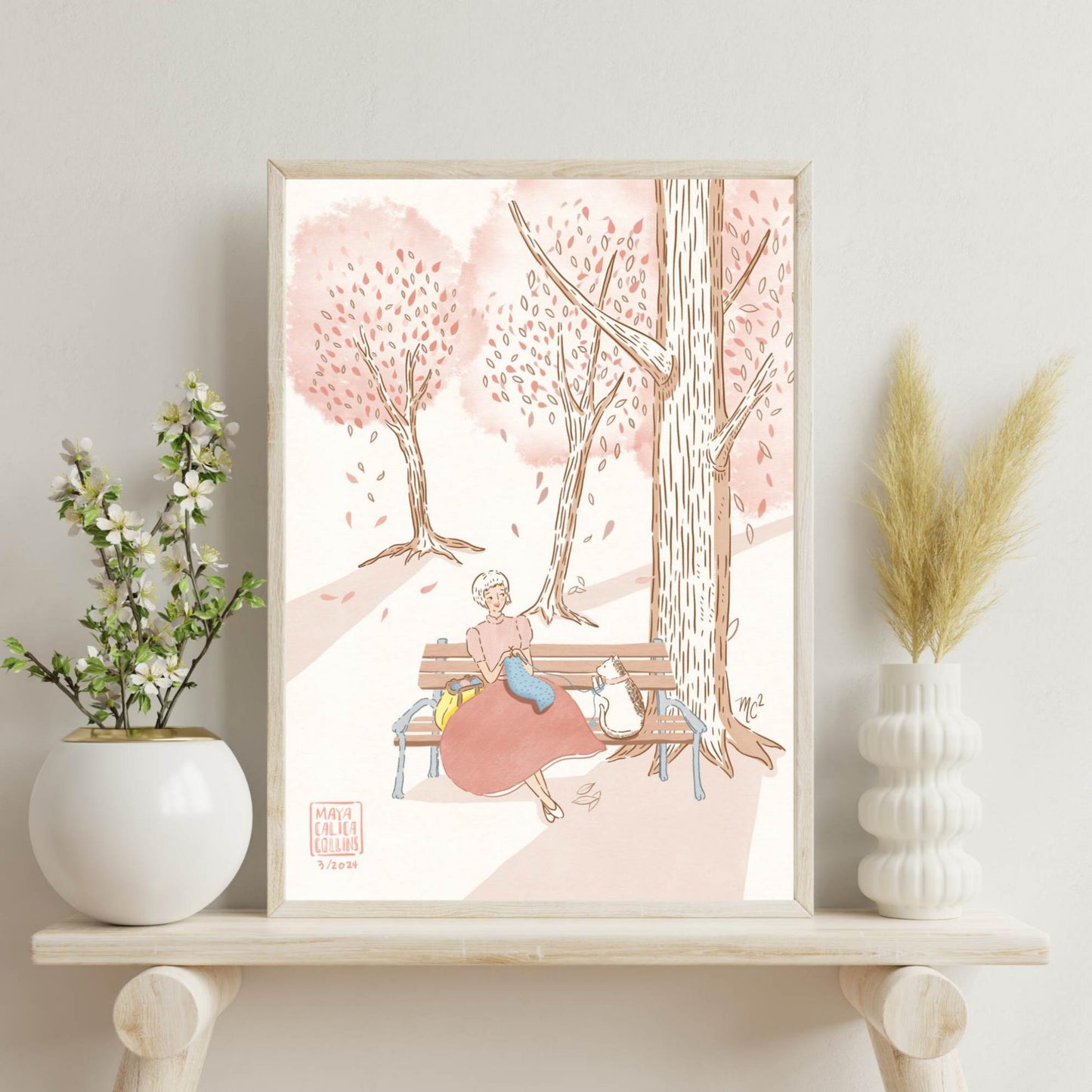 "Knitting in the Park with Monty Cat" 8x10 Print