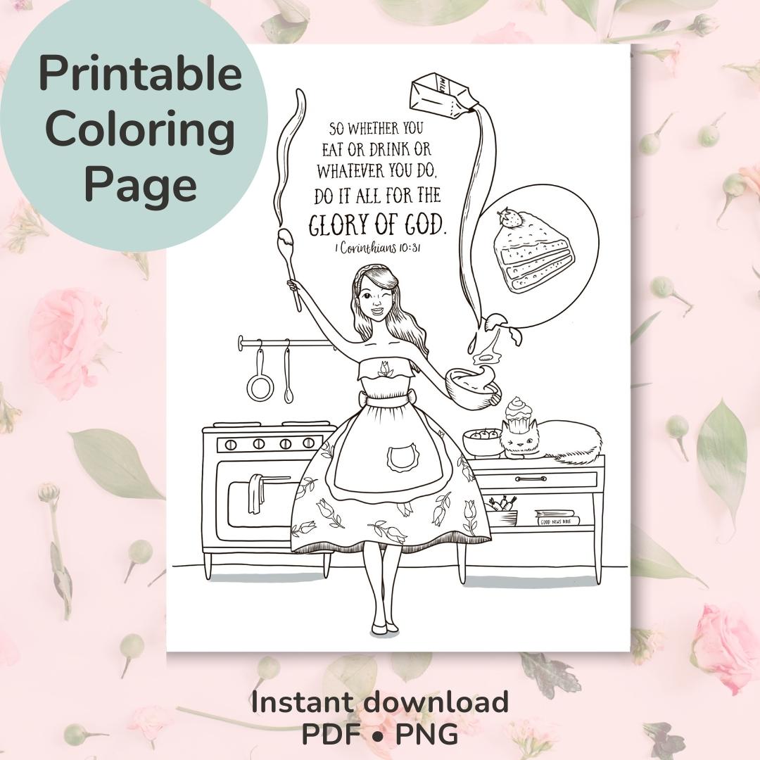 “Joy of Cooking” Printable Coloring Page, Printable, Bible Verse Coloring Page, Instant Download, Print at home