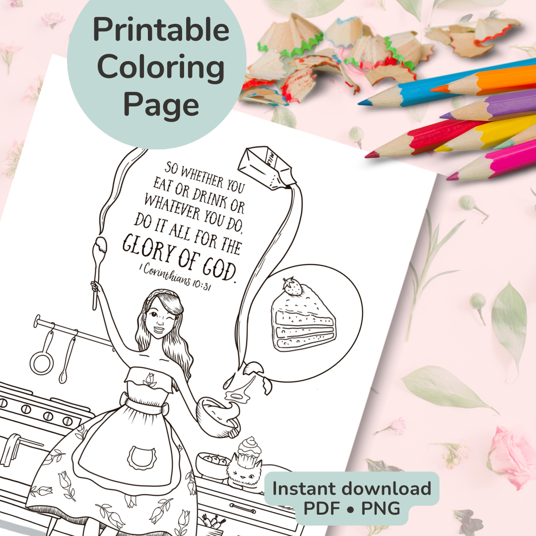 “Joy of Cooking” Printable Coloring Page, Printable, Bible Verse Coloring Page, Instant Download, Print at home