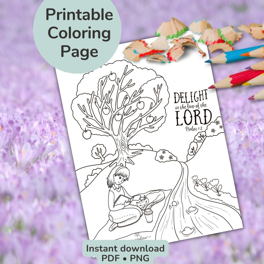 “Delight In The Lord” Printable Coloring Page, , Printable, Bible Verse Coloring Page, Instant Download, Print at home