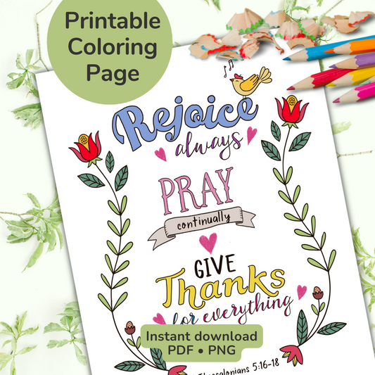 “Rejoice, Pray Always, Give Thanks” Coloring Page