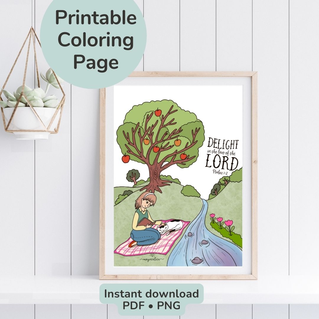 “Delight In The Lord” Printable Coloring Page, , Printable, Bible Verse Coloring Page, Instant Download, Print at home