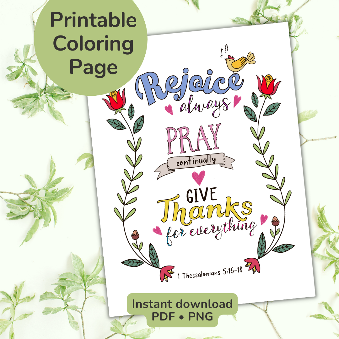 “Rejoice, Pray Always, Give Thanks” Coloring Page